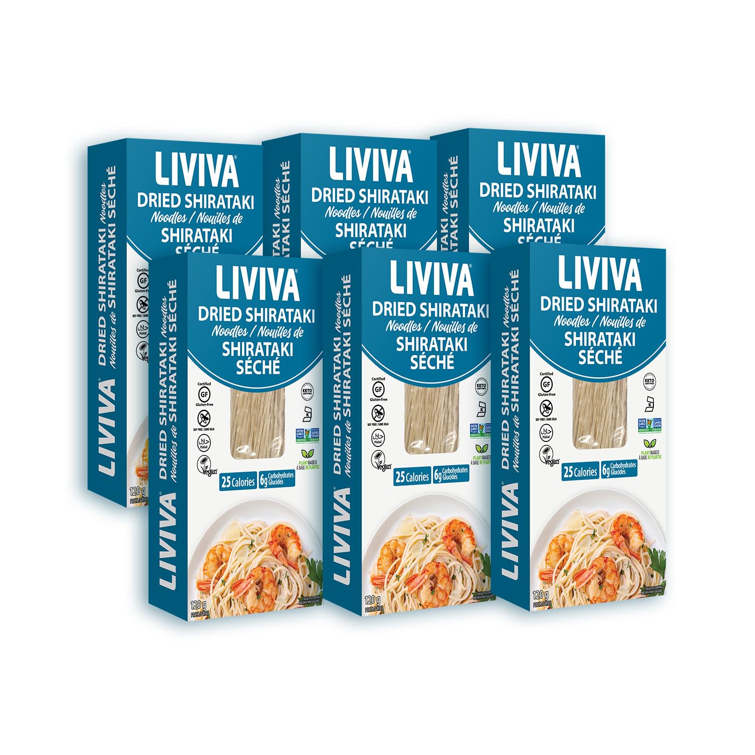 LIVIVA Dried Shirataki Low Carb Plant-Based Gluten Free Pasta – Konjac Noodles – Taste & Cook like Regular Spaghetti & Rice – Diabetic-Friendly, Low Calories, Vegan, Halal, Kosher, Non-GMO, Plant-Based (6 Pack, Noodle)