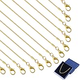 Topacket 24 Pack Necklace Chains Bulk,Gold Plated Snake Necklace Chains for Jewelry Making 16 Inches