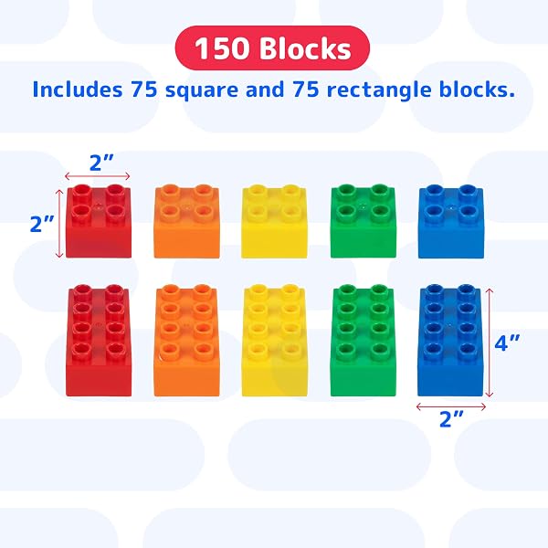 PREXTEX 150-PIECE BUILDING BLOCKS SET FOR KIDS – 5-COLOR BUILDING BRICKS FOR TODDLER DEVELOPMENT, CREATIVITY, AND MOTOR SKILLS – TOYS FOR BOYS AND GIRLS – COMPATIBLE WITH MAJOR BRANDS