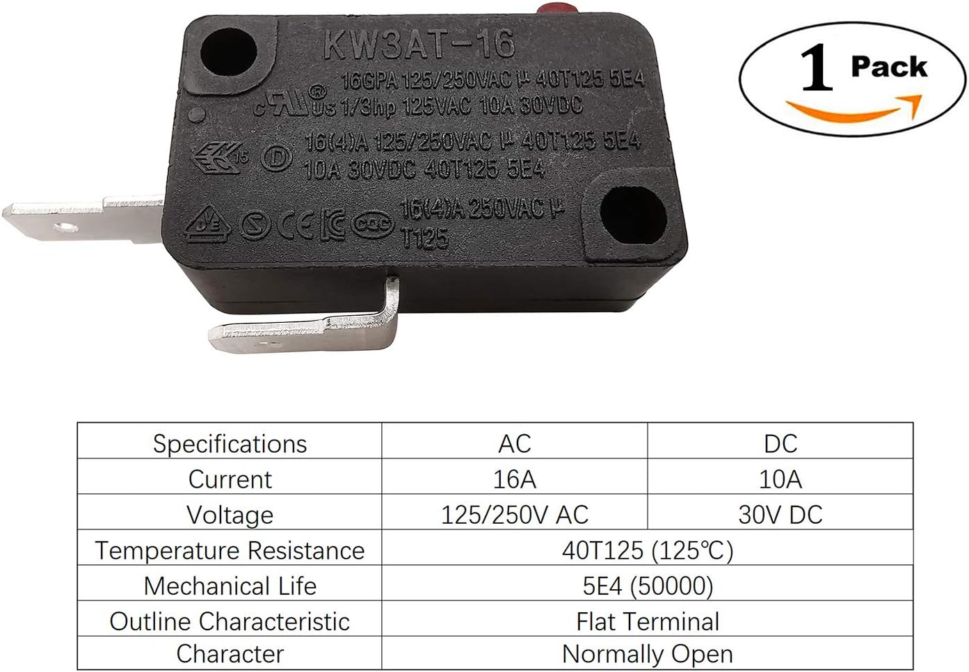 Microwave Oven Door Switch Replacement Part, 16A 125VAC, KW3AT-16, Normally Open - 1Pc: Home Improvement