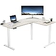 VIVO Electric Corner L-Shaped 63 x 47 in Standing Desk, Memory Height Adjustment, Light Wood Top White Frame, DESK-E3CTWC-47
