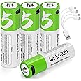 volkate Rechargeable Lithium AA Batteries 4 Pack, 1.5V 2600mWh USB Double AA Li-ion Battery with 4-in-1 USB-C Charging Cable, 1200 Cycles, for Blink Camera, TV Remote, Xbox Controller, Electric Toy