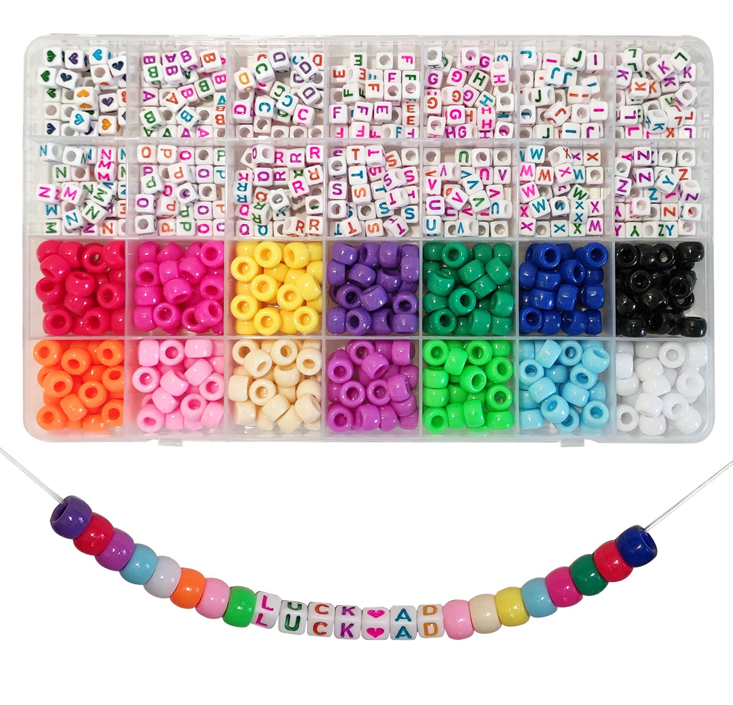 Adwzy Beads Kit, 770 Piece Multicoloured Pony, Letter & Heart Shape Beads for Name Bracelets, Jewellery Making & Crafts