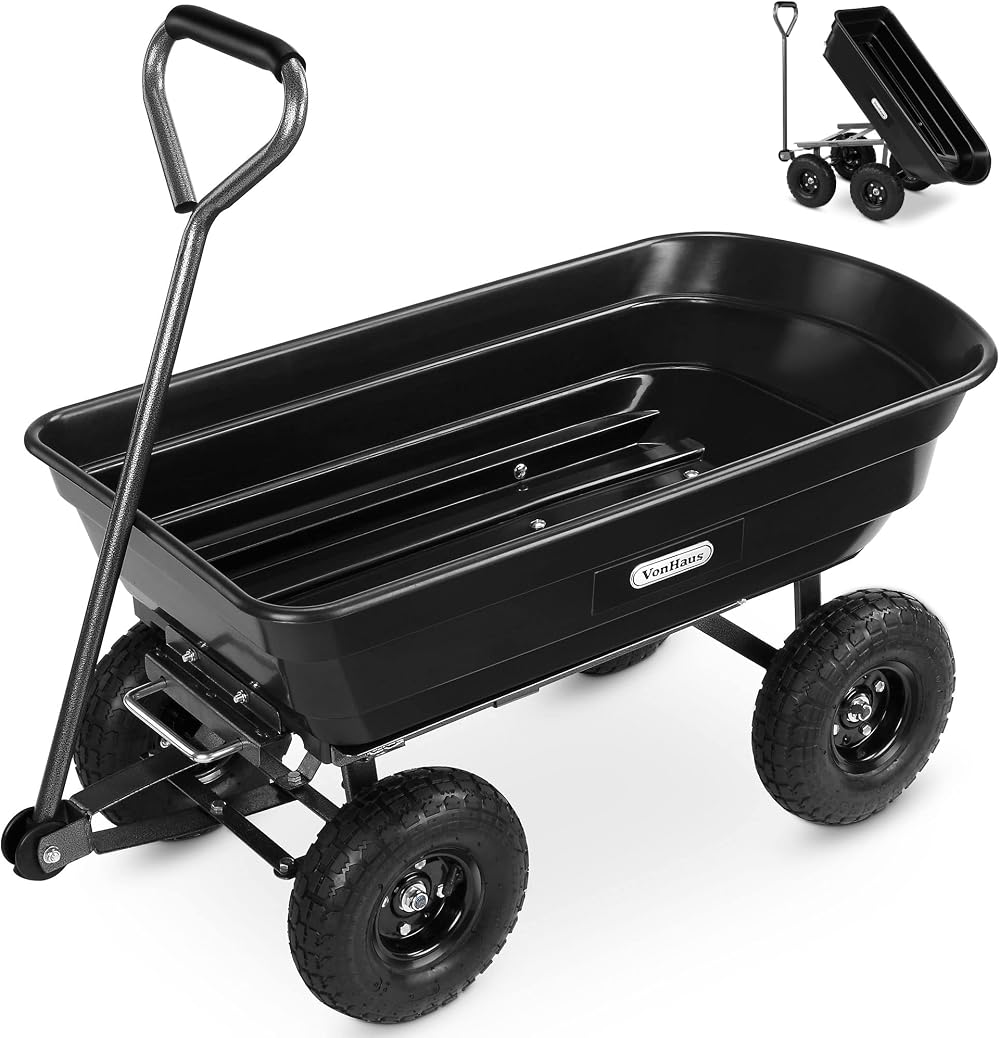 VonHaus Garden Dump Cart 75L 250kg Wheelbarrow Tipping Pickup Wagon