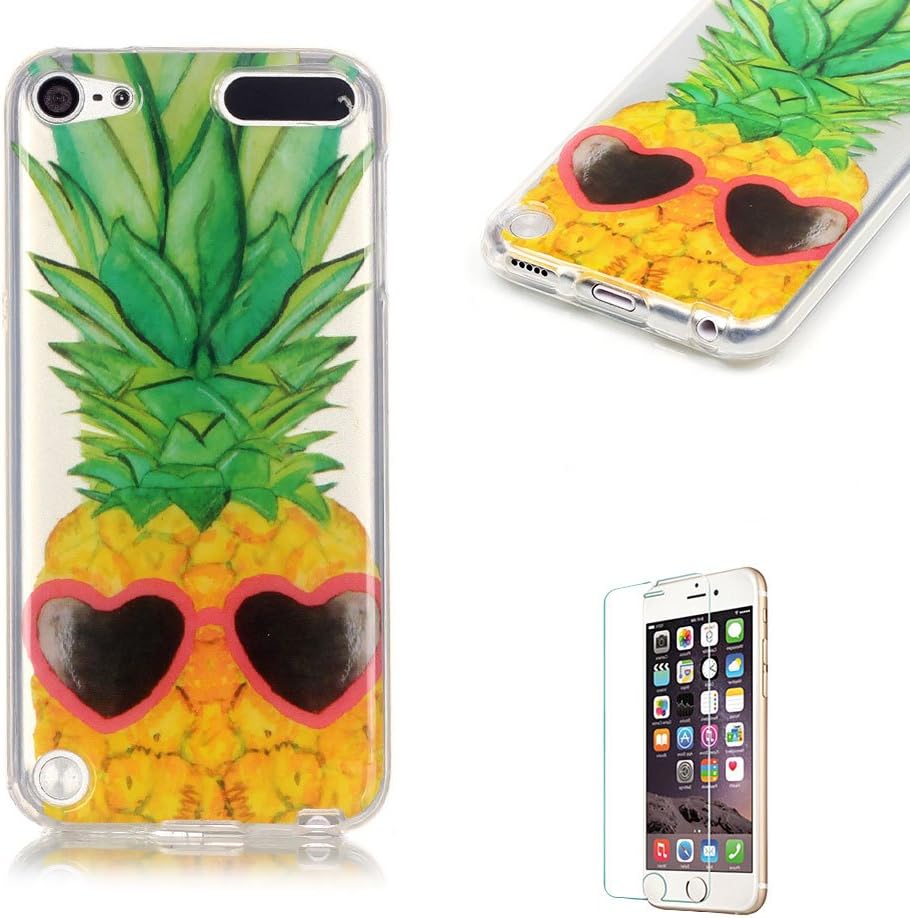iPod Touch 5th/6th Generation Case Cover [with Free Screen Protector], Funyye See Through Transparent Soft Rubber Silicone Gel TPU Bumper Super Ultra Thin Colourful Pattern Designs Protective Case Cover Skin for Apple iPod Touch 5th/6th Generation - Cool Pineapple