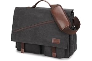 Messenger Bag for Men,Water Resistant Canvas Satchel 14 15.6 17 Inch Laptop Briefcases Business Shoulder Bag by RAVUO