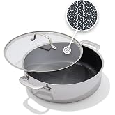 OXO Trident Hybrid 12&rdquo; Nonstick Stainless Steel Every Day Pan with Glass Lid, PFAS-Free Ceramic Jumbo Saute Skillet, Induction &amp; All Cooktop Compatible, Dishwasher Safe, Mirror Polished Tri-Ply