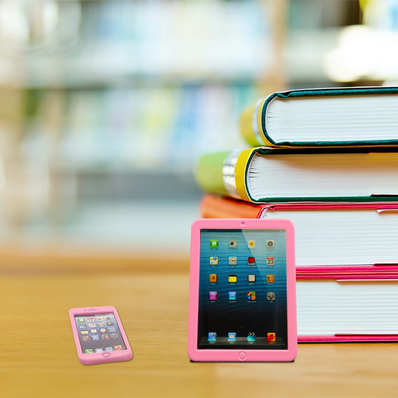 ENOCHT 9 Pack Small Size Laptop Computer Tablet Phone Pad Glasses and Headset Doll Playset Simulation Accessories for 11.5 Inch Doll (Pink)