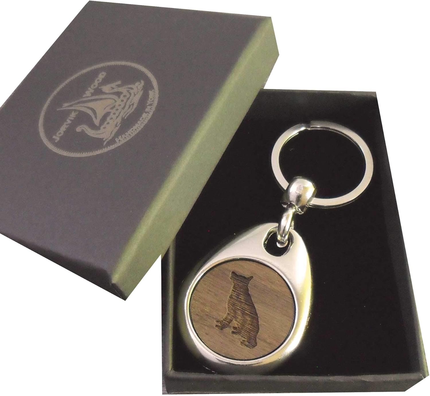 Jorvik Wood German Shepherd Design Wooden Keyring with Gift Box, Brown, 2