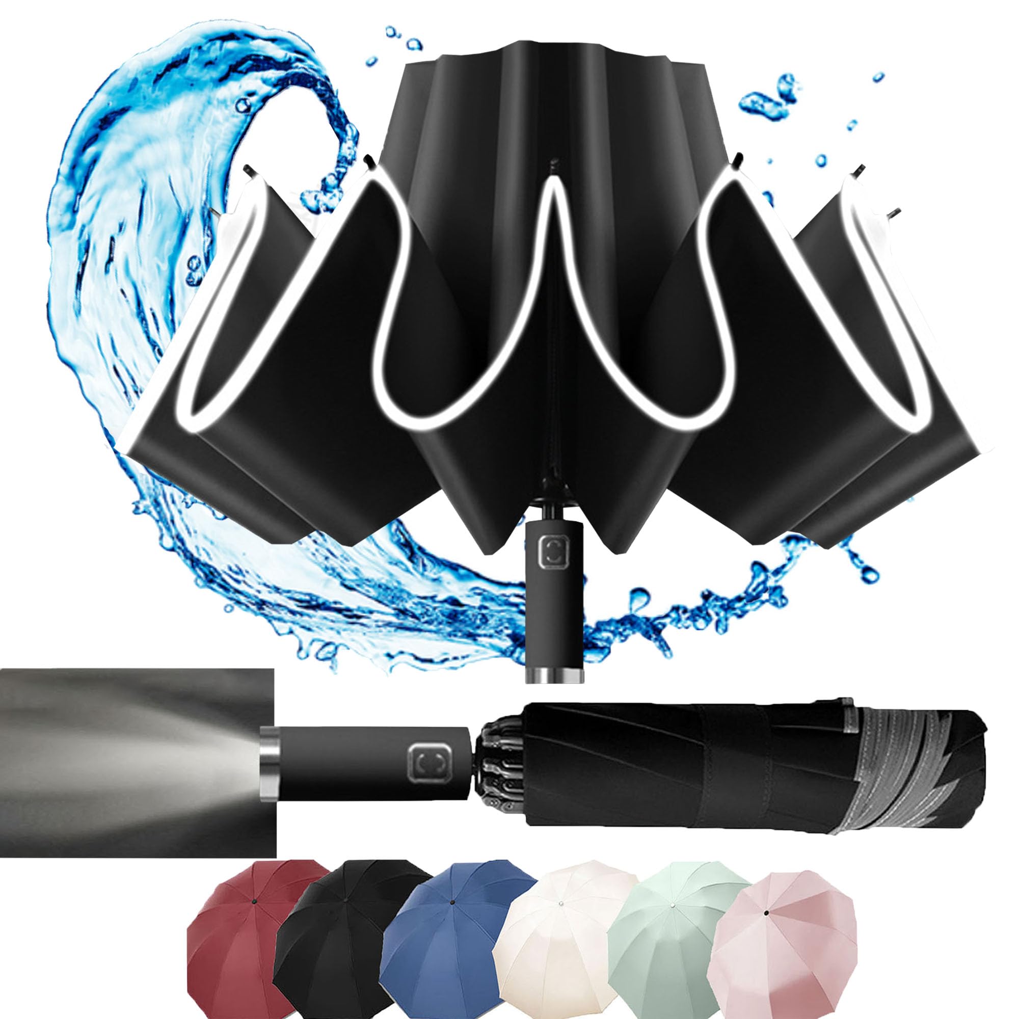 Travel Umbrella, Compact, LED light, Windproof, Reverse folding design, Increase with thicken the umbrella surface, Large Auto Open/Close, Sturdy Portable and Lightweight for Easy Carry, Men and Women