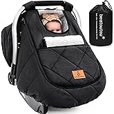 beatoutou Winter Baby Car Seat Cover, Beatoutou Waterproof Winter Infant Carseat Canopy for Boys Girls, Cold Weather Warm Car Seat Covers for Babies, Keeps Babies Warm and Cozy (Black)
