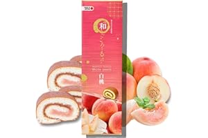 ペンギン Wagokoroll Castella Roll Cake, White Peach Flavor - Authentic Japanese Confectionery, Asian Sweets, Made in Japan by Penguin, 200g (Pack of 1, Peach)