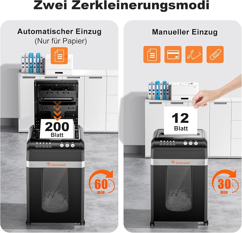 Auto-Feed Aktenvernichter 200 Blatt, P-4 Mikroschnitt, Schwarz