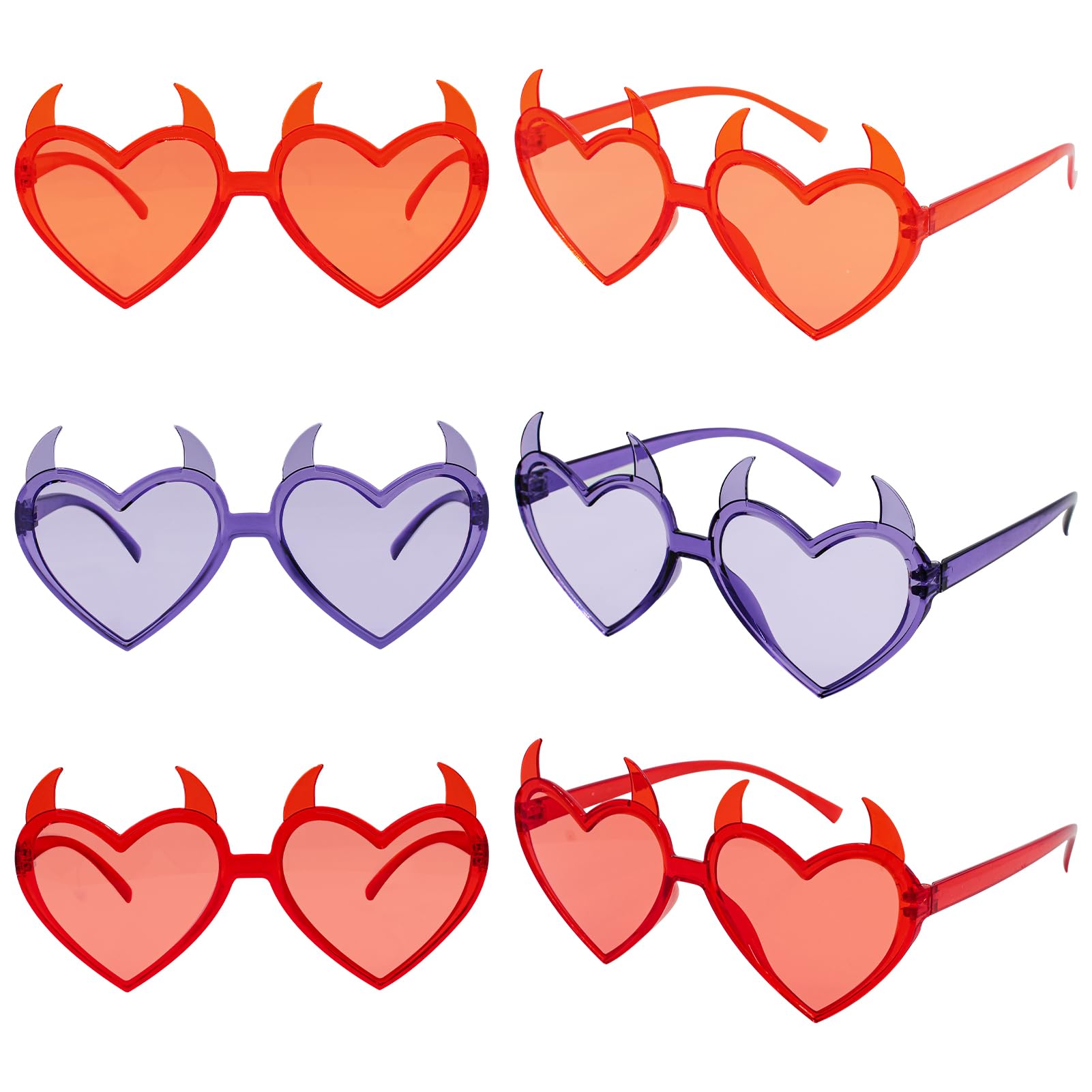 Halloween Glasses for Kids Halloween Party Favors Supplies 6PCS Bulk Red Orange Purple Devil Horn Heart Shaped Sunglasses Set Accessories Eyewear Halloween Goodie Bag Fillers Stuffers Gifts Prizes