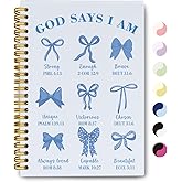 THDSE Bible Journal for Women, Christian Prayer Journal Blue Notebook Gifts For Teen Girls Kids, Bible Study Supplies, Coquette Preppy Blue Bows Cute Church Faith Journaling Hardcover Spiral Notebook 5.5 X 8.3