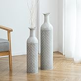 Sziqiqi Tall Floor Vase for Flowers - 21.65/27.56in Extra Large Floor Vase Set of 2 Big Metal Glazed Vases for Pampas Grass Twigs Vintage Grey Oversized Vases for Living Room Bedroom Home Farmhouse