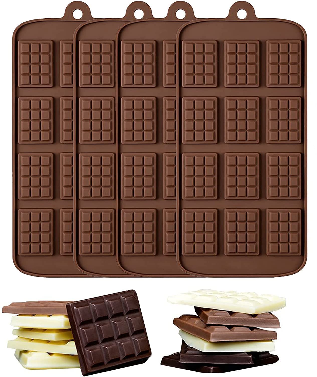 Selecto Bake Chocolate Moulds 4 Pcs, Non-Stick Mini Chocolate Energy Bar Reusable Silicone Mold for Candy Chocolate Baking Kitchen Mould