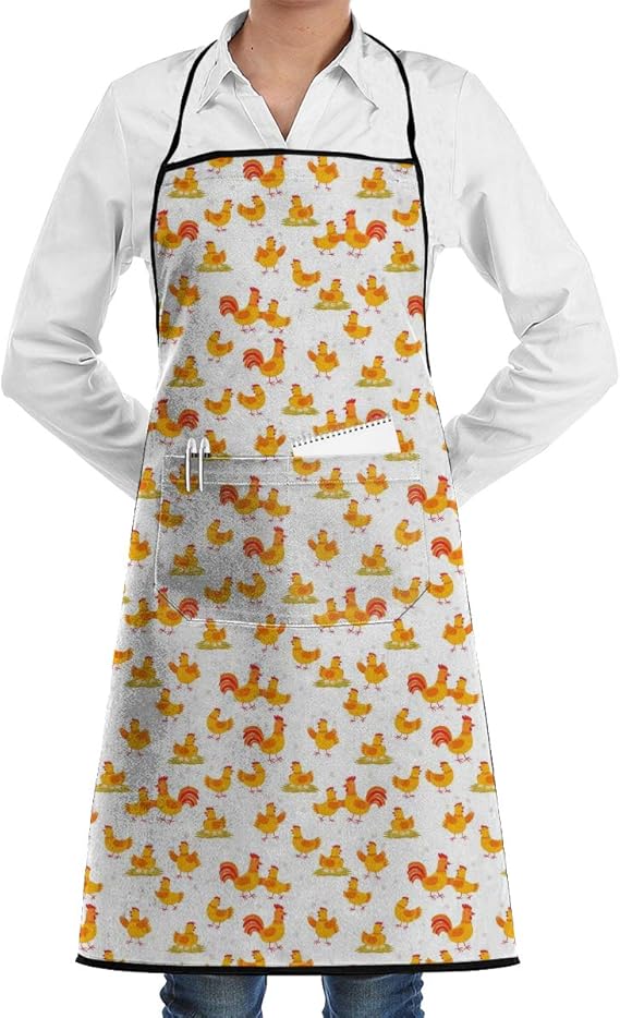 Fashion Kitchen Apron With Pocket Cheerful Hens Roosters