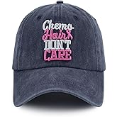 Fxbwhtey Chemo Hair Don't Care Baseball Cap for Men Women, Adjustable Washed Cotton 3D Embroidered Pink Ribbon Hat