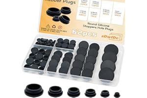 zDwfDc 62PCS 6 Sizes Black Rubber Plugs for Round Holes Silicone Plugs, 1" 3/4" 5/8" 1/2" 3/8" 1/4" Round Hole Plug Snap Locking, Used for Furniture DD036-b