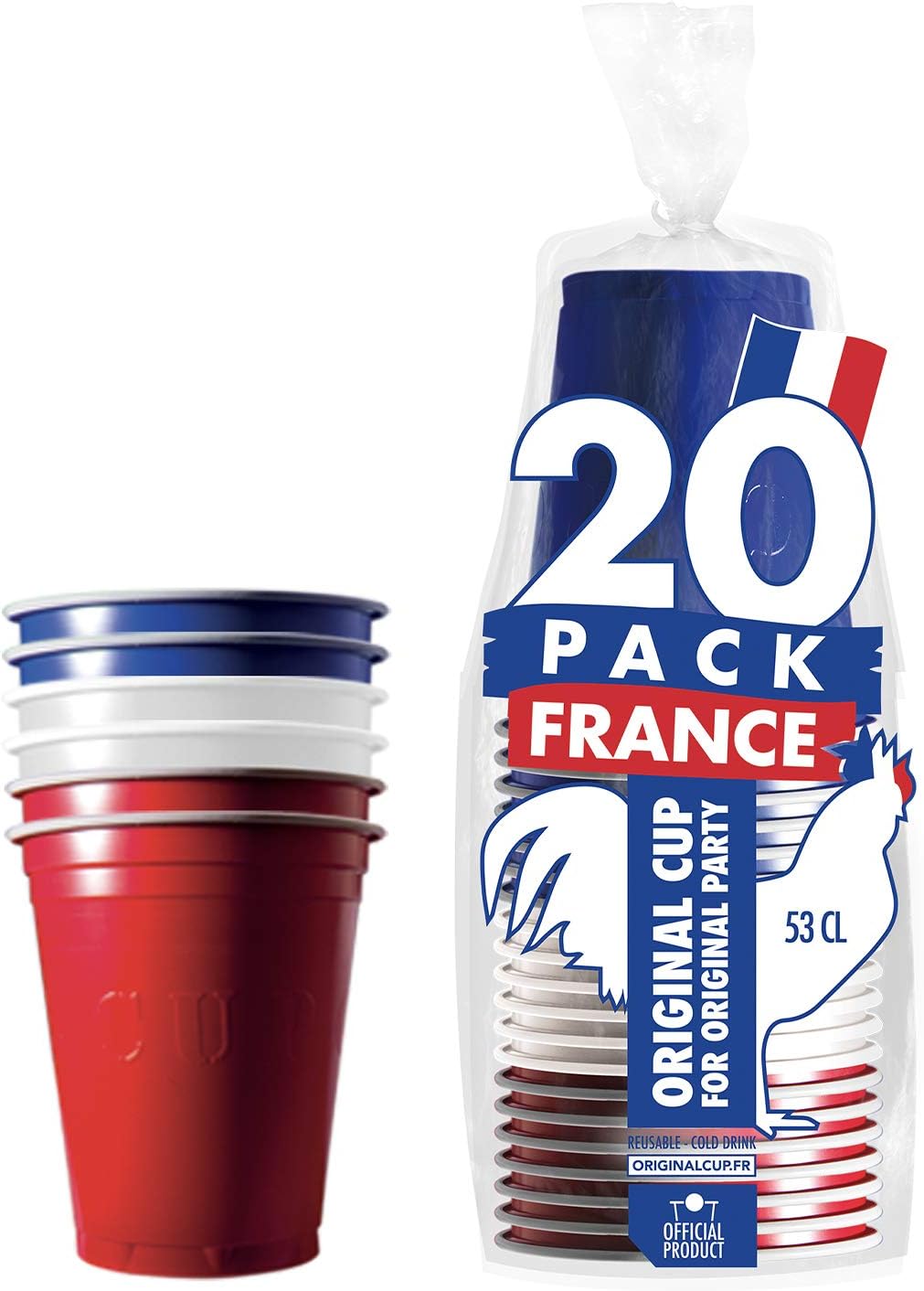 Pack of x20 Original Official France Fan Cups 53cl Tricolor Cups