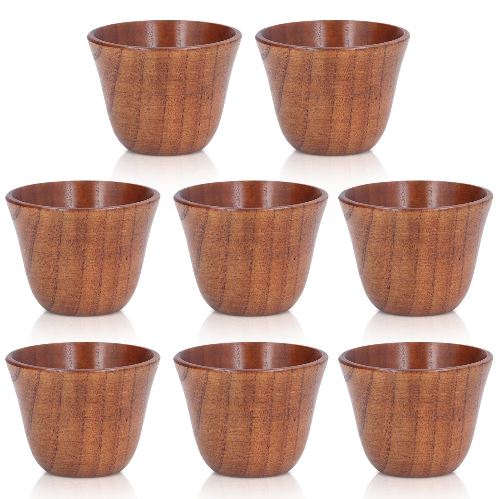 Beufee 8pcs Wooden Tea Cups, Japanese Tea Cups for Drinking, Small Handmade Wood Water Mug 50ml Wood Heat Insulation