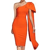 UONBOX Women's One Shoulder Sleeveless Bowknot Bodycon Club Party Bandage Dress
