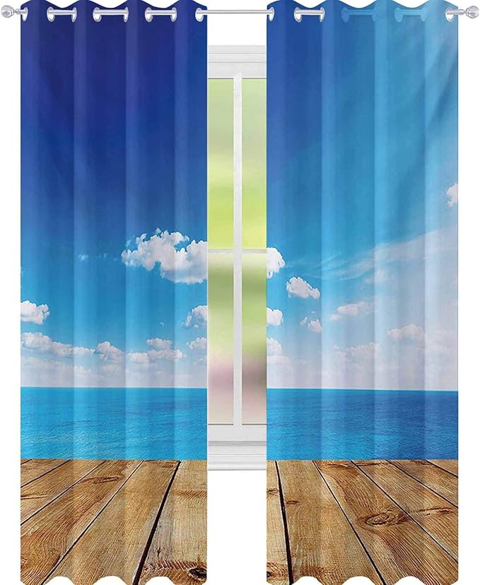 YUAZHOQI Landscape Blackout Window Curtain Seascape View from Pier