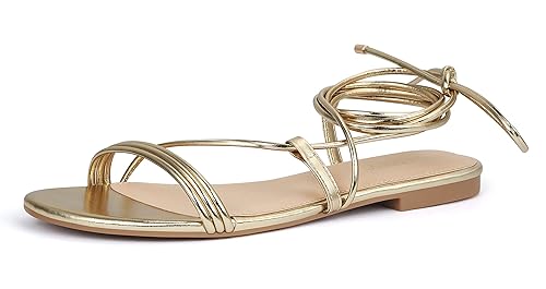 PARTY Women's Strappy Sandals Lace Up Flats Tie Up Open Toe Ankle