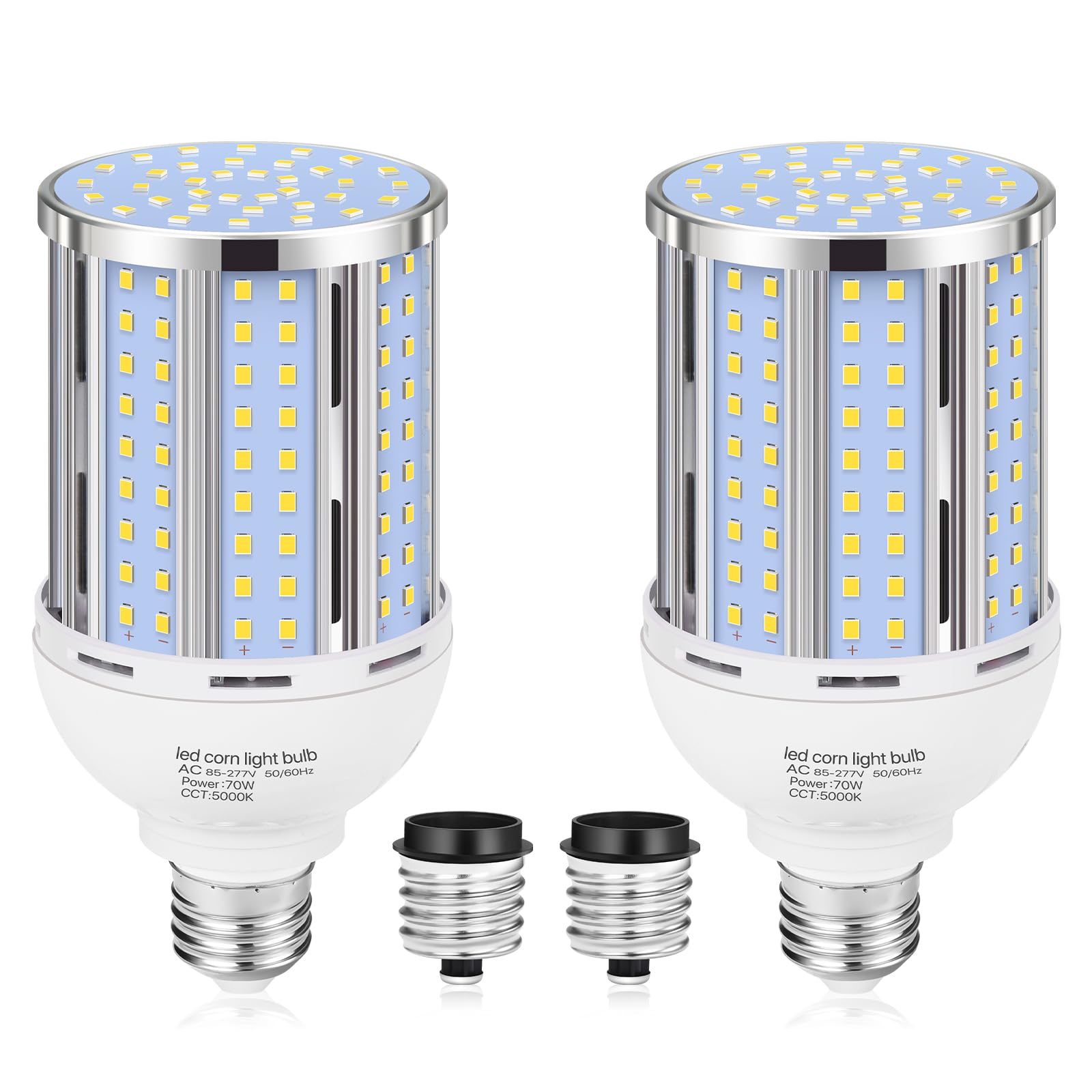 Photo 1 of 70W LED Corn Light Bulb(2 Pack),(700 Watt Equivalent) Fanless E26/E39 Medium/Large Mogul Base LED Cob Lamp 5000K Daylight 8,800LM for Outdoor Indoor Garage Warehouse Factory Workshop Street Backyard