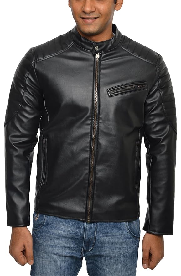 Buy HIDEWEAR Men's Banded Collar Jacket (HW014_XL, Black, XLarge) at