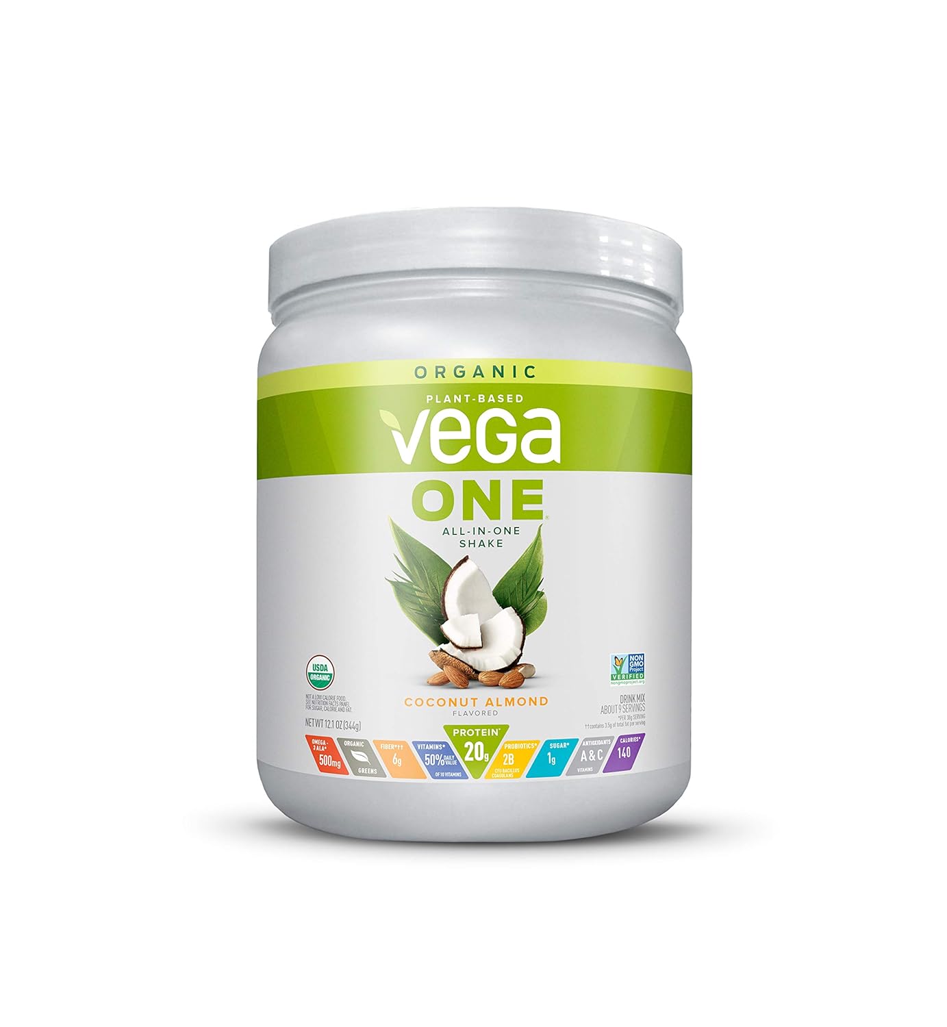Vega One Organic Meal Replacement Plant Based Protein Powder, Coconut Almond - Vegan, Vegetarian, Gluten Free, Dairy Free with Vitamins, Minerals, Antioxidants and Probiotics (9 Servings, 12.1oz)