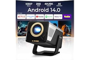 [Native 1080P/2000 ANSI/AI Voice Assistant] X7 Smart Projector with Android 14, Projector 4K 8K Support Input, AI Auto Focus 