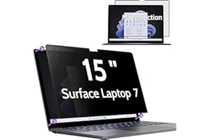 Peslv Privacy Screen for 15 Inch Surface Laptop 7, MagicSuction™ Removable Anti Spy Black Protector, Glare Blue Light Filter 