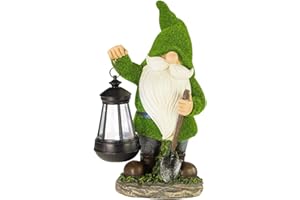 VP Home Earnest Flocked Garden Gnome with Lantern Solar Powered LED Outdoor Decor Light Great Addition for Your Garden Solar 