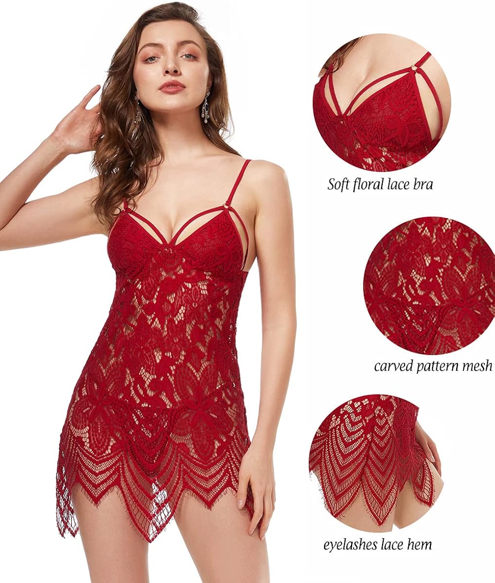 LINGERLOVE Women Sexy Babydoll Lingerie Floral Lace Chemise Eyelash Full Slips at  Women’s Clothing store