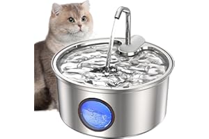 KENIDA Cat Water Fountain,108oz/3.2L Stainless Steel Cat Fountain Cat Water Dispenser Pet Water Fountain with Level Window,Smart Pump,4-Layer Filtration Systerm for Cats Dogs