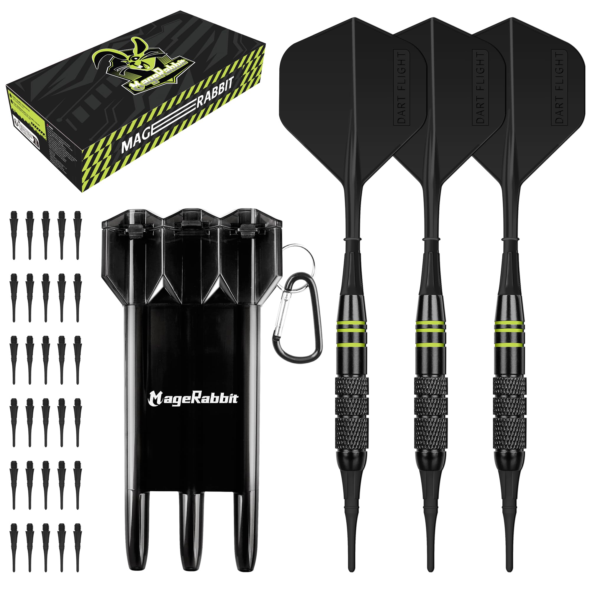 MageRabbit Soft Tip Dart 3pcs+Durable Moulded Flights,Plastic Darts Set With Extra 30 Pcs Soft Tips+Carry Box, Electronic Darts,Dart For Electronic DartBoard,