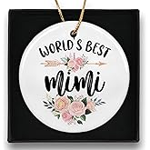 MNASAIOO Mimi Grandma Ceramic Ornaments Gifts,World's Best Mimi Gifts for Grandma, Floral Hanging Round Ornament Keepsake for Tree Car Home, Rustic Flower Festive Holiday Decorations Decor 3in