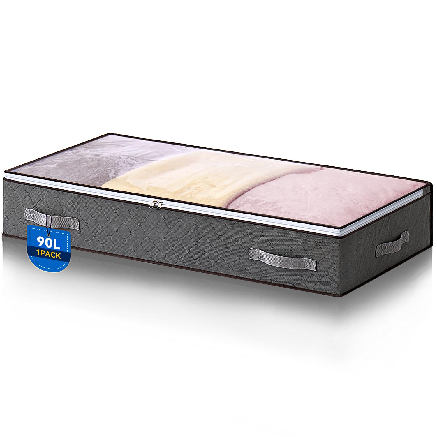 AIOR 1 Pack 90L Under Bed Storage Bag, Large Capacity Closet Organizer Bags for Clothes, Comforters, Blankets, Bedding, Foldable Container with Sturdy Zipper and Clear Window