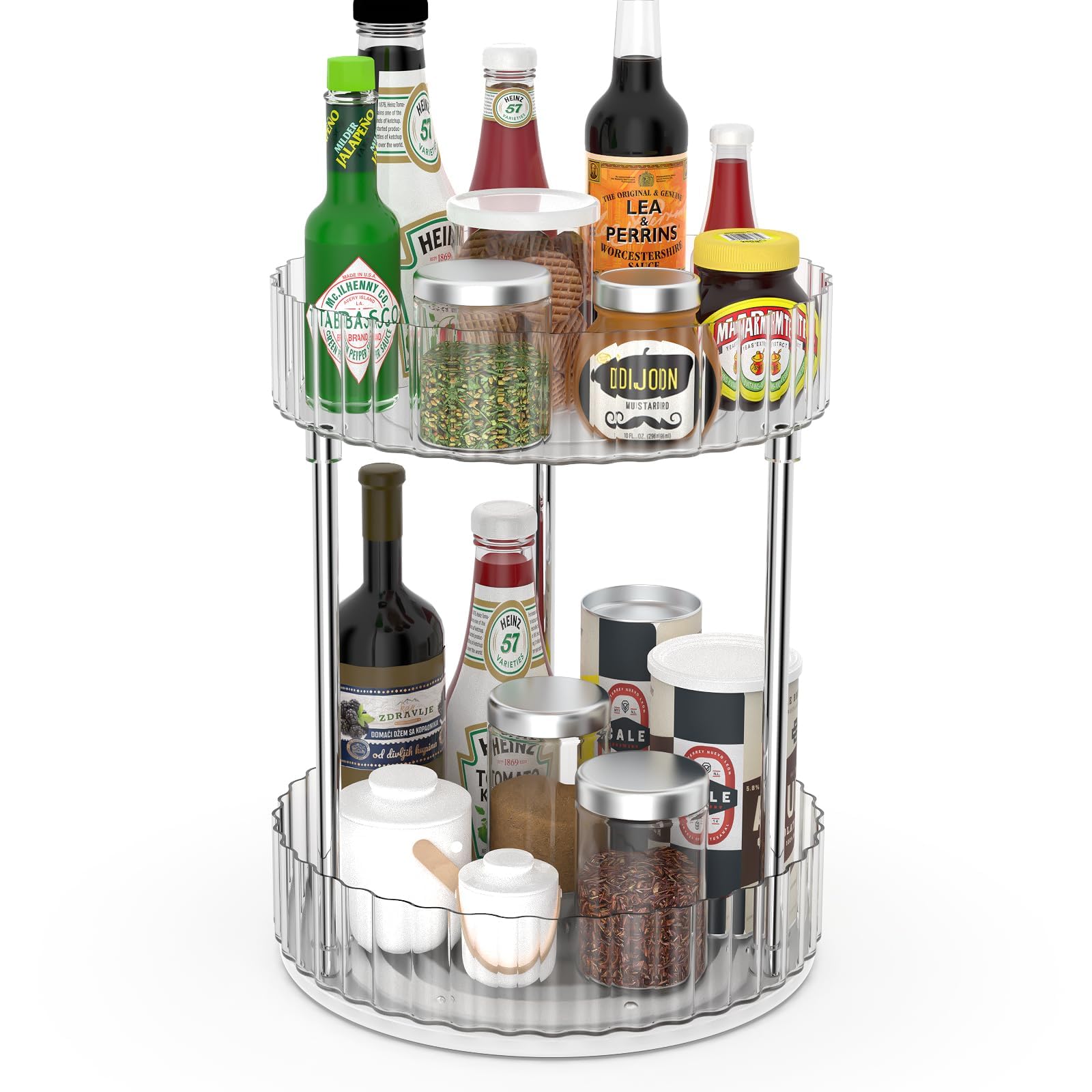 Photo 1 of XWF Lazy Susan Turntable Organizer-360° Rotating Double Layer Storage Rack?Non-slip Base Design, Suitable for Kitchen Countertops, Bathrooms, Dressing Tables (8.5 Inch Diameter)