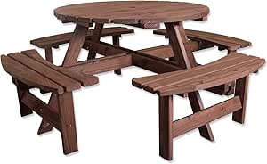 Mesa de picnic de Woodside, mesa redonda con bancos para 8 personas