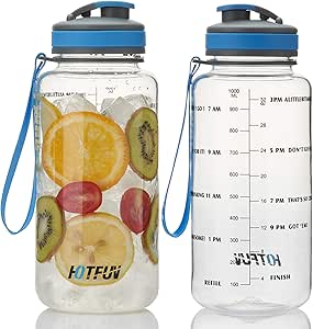 HotFun 32oz Water Bottle, BPA Free Water Bottle with Motivational Time Marker Reminder Leak-Proof 1L Drinking Bottle Tritan Sports Bottle for Camping Workouts Gym and Outdoor Activity