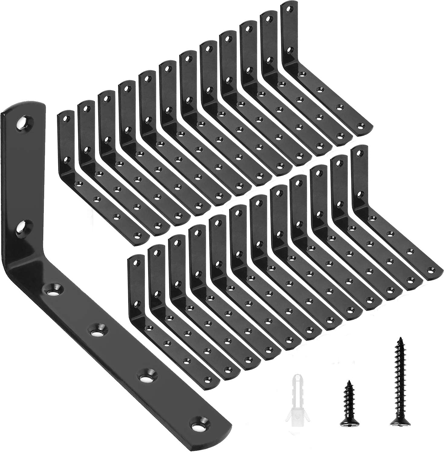 24Pcs 5 x 3 Inch Heavy Duty L Brackets Corner Brace Black