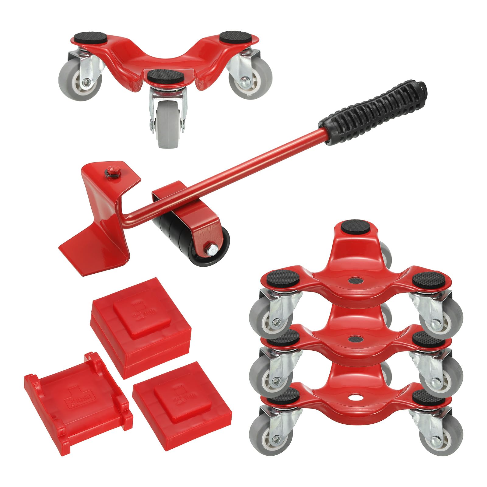 PATIKIL Furniture Mover Dolly, Heavy Furniture Triangle Moving Dolly with 3 Wheels 6-Inch Steel Movers Dolly with Lifter, 500 Lbs Capacity, Red