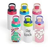Lilsofee 6 Pack 12 OZ Sublimation Straw Sippy Cup Blank Tumblers Double Wall Vacuum Insulated Mixed Color Thermoses Stainless Steel Water Bottles for School