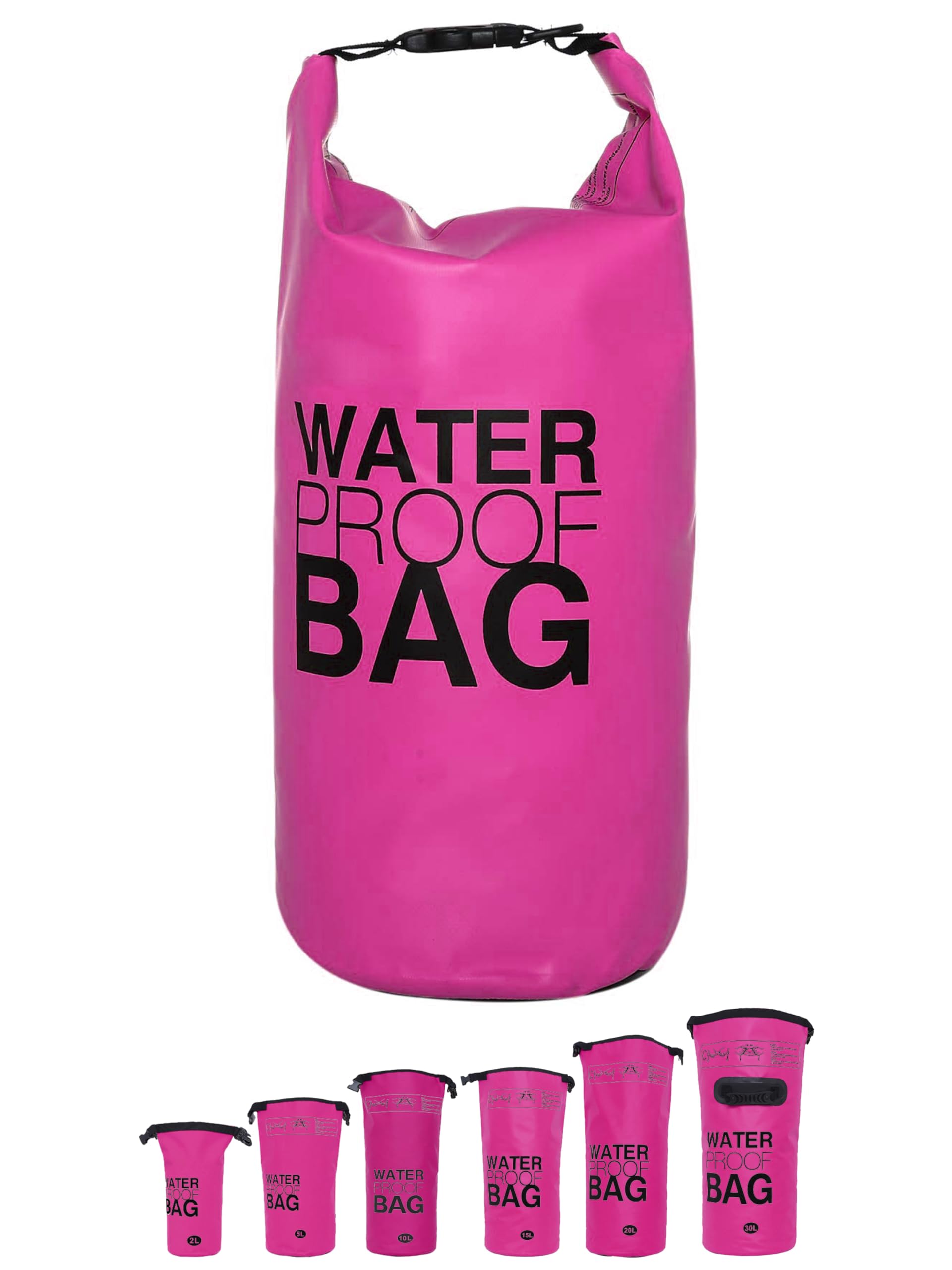 DonDon Waterproof Drybag for Your valuables with Adjustable Shoulder Strap for Kayaking Boating Rafting Fishing Swimming Camping, Hiking in Pink 15 litres