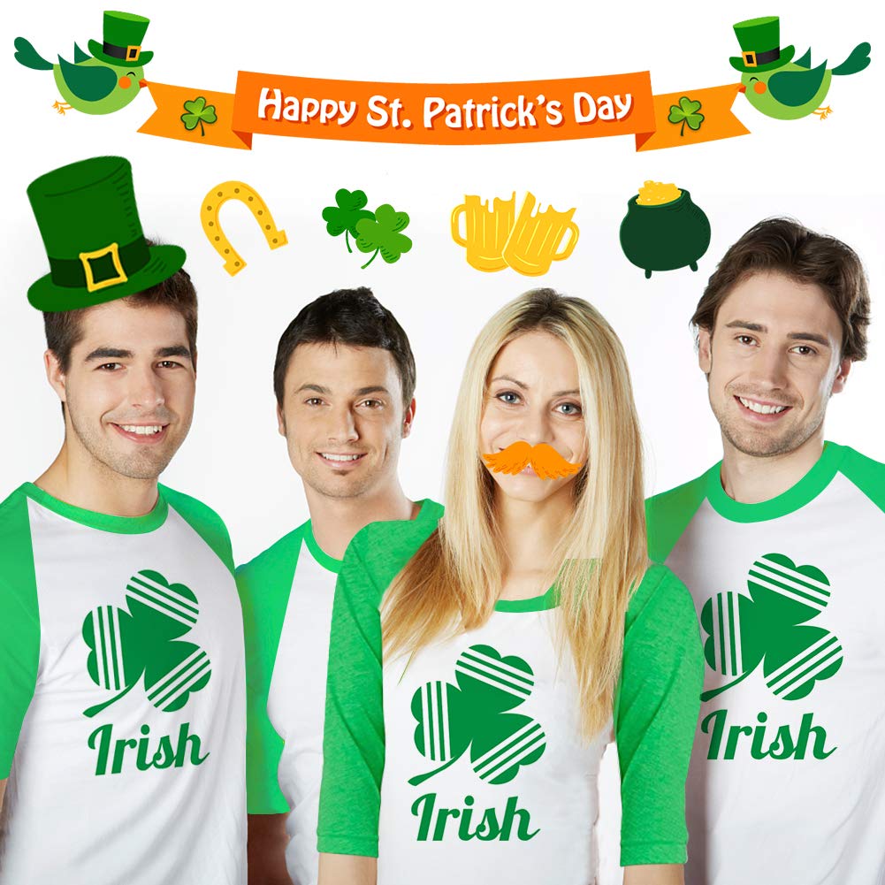 Freesooth St Patrick\'s Day Irish Shamrock Women 3/4 Sleeve Baseball Jersey Shirt Unisex Raglan T-Shirt Green