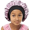 SENGTERM Kids Satin Bonnet Double Layer Wide Elastic Band Sleep Cap Hair Bonnet Silky Night Cap for Toddler Child