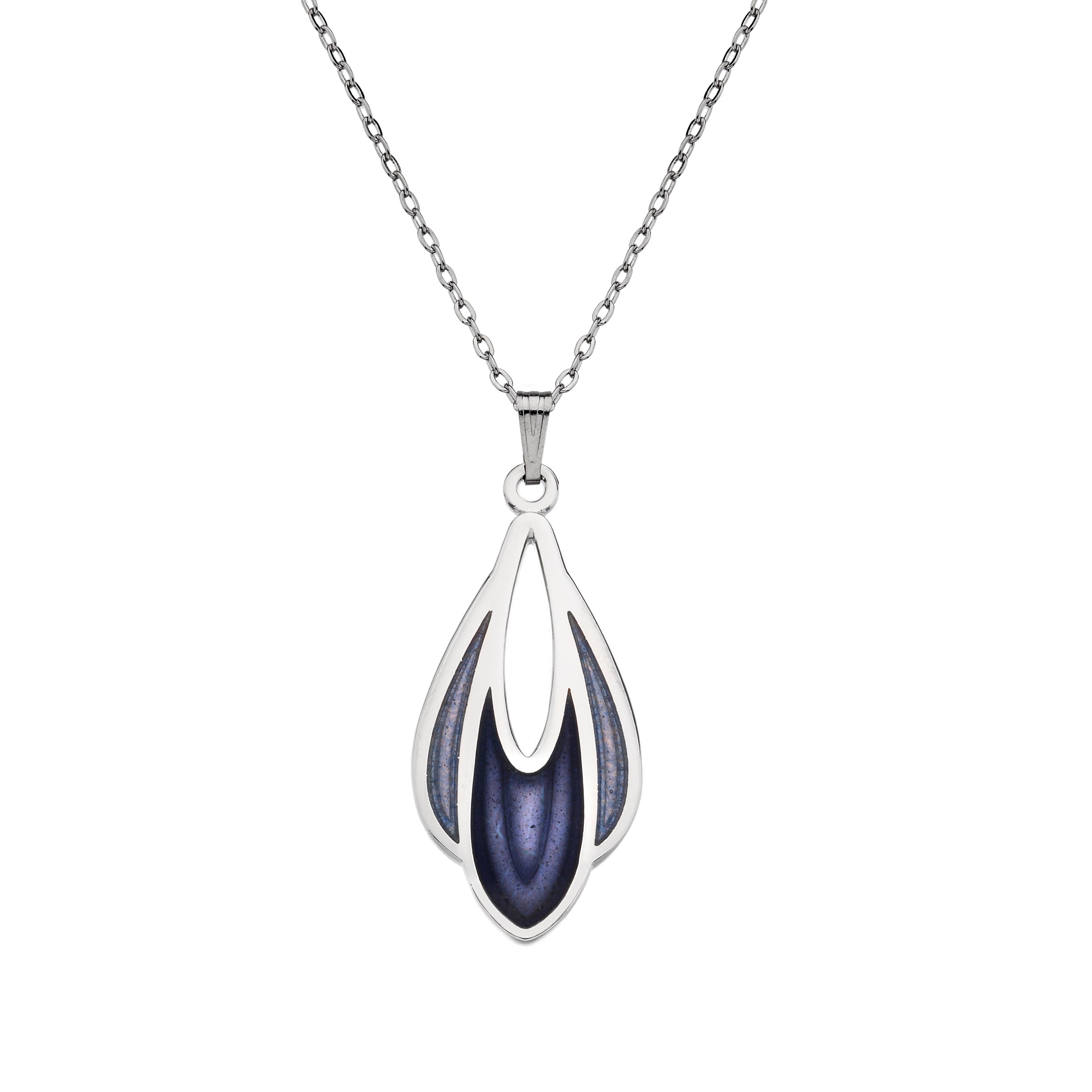 Sea Gems Rennie Mackintosh Inspired Enamelled Teardrop 'Tulips' 38mm Necklace Pendant On 16 Inch Chain In Presentation Box (Purple)